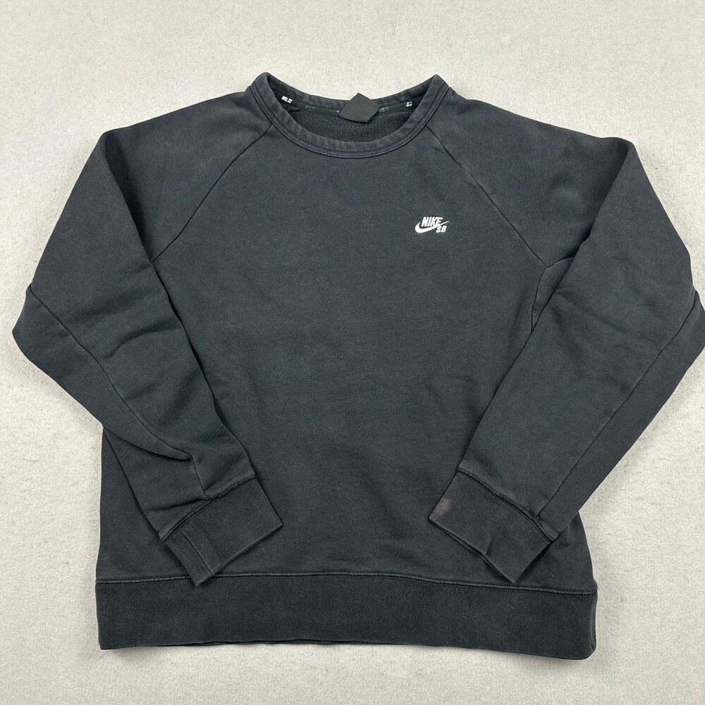 Nike SB Sweatshirt Men Large Black Solid Crew Skateboarding Pullover Swoosh L *